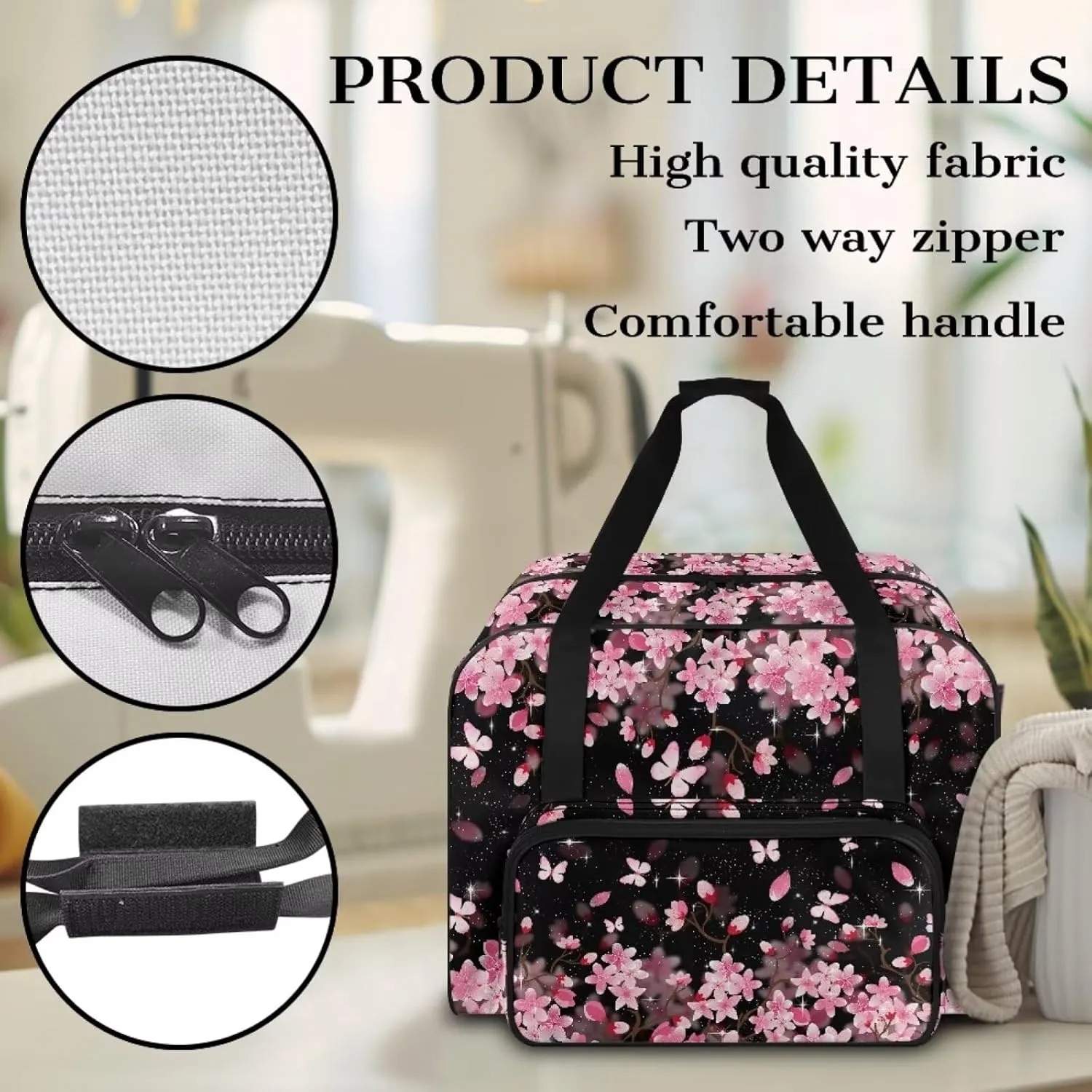 Sewing Machine Bag with Zipper Pocket Pink Cherry Blossom Sewing Machine Carrying Case Machine Sewing Machine Cover Dust Cover