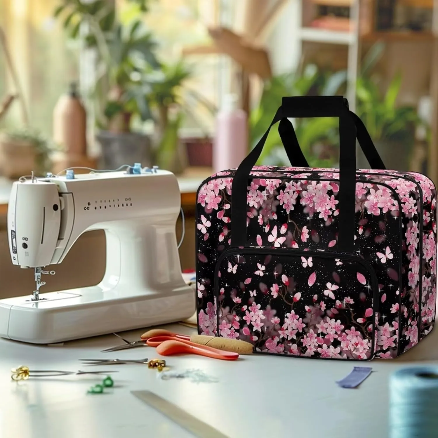 Sewing Machine Bag with Zipper Pocket Pink Cherry Blossom Sewing Machine Carrying Case Machine Sewing Machine Cover Dust Cover