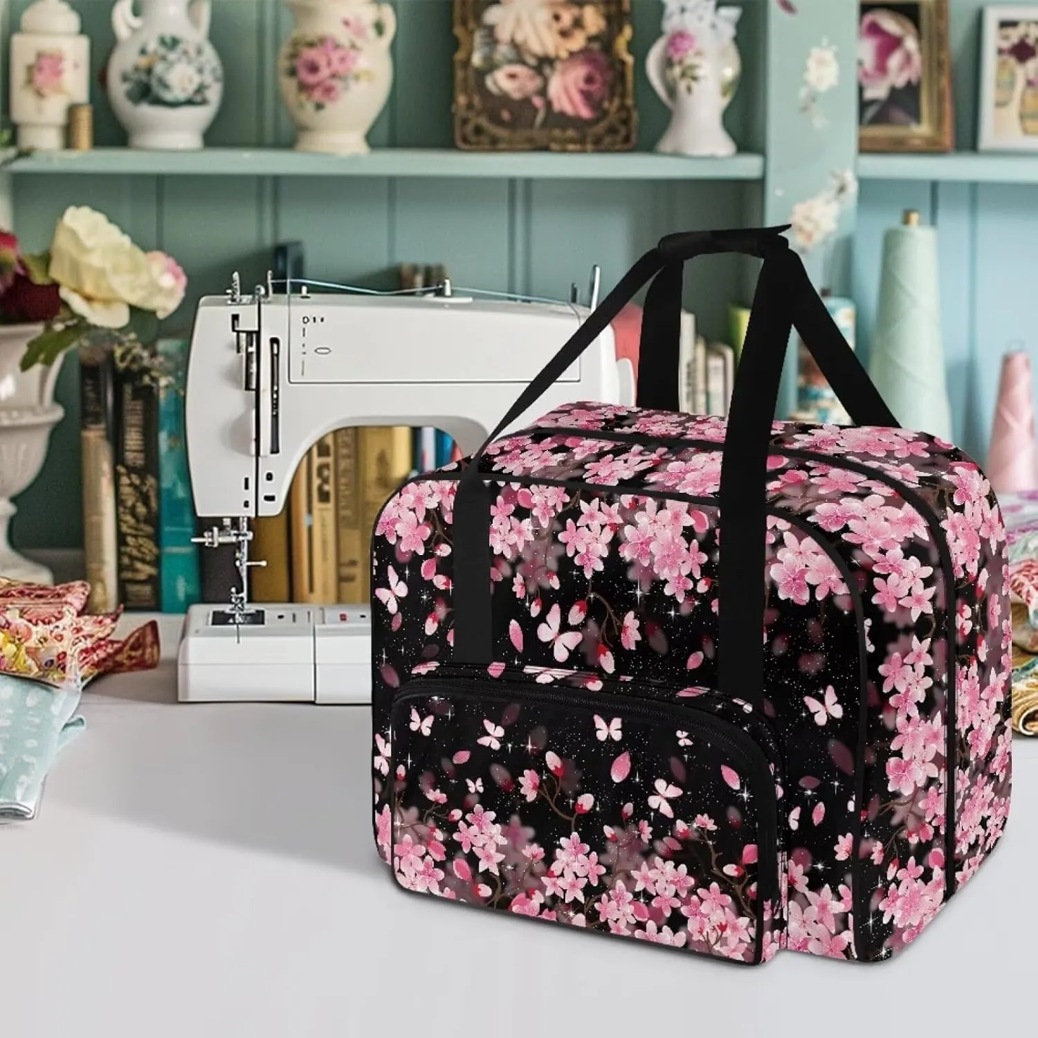 Sewing Machine Bag with Zipper Pocket Pink Cherry Blossom Sewing Machine Carrying Case Machine Sewing Machine Cover Dust Cover