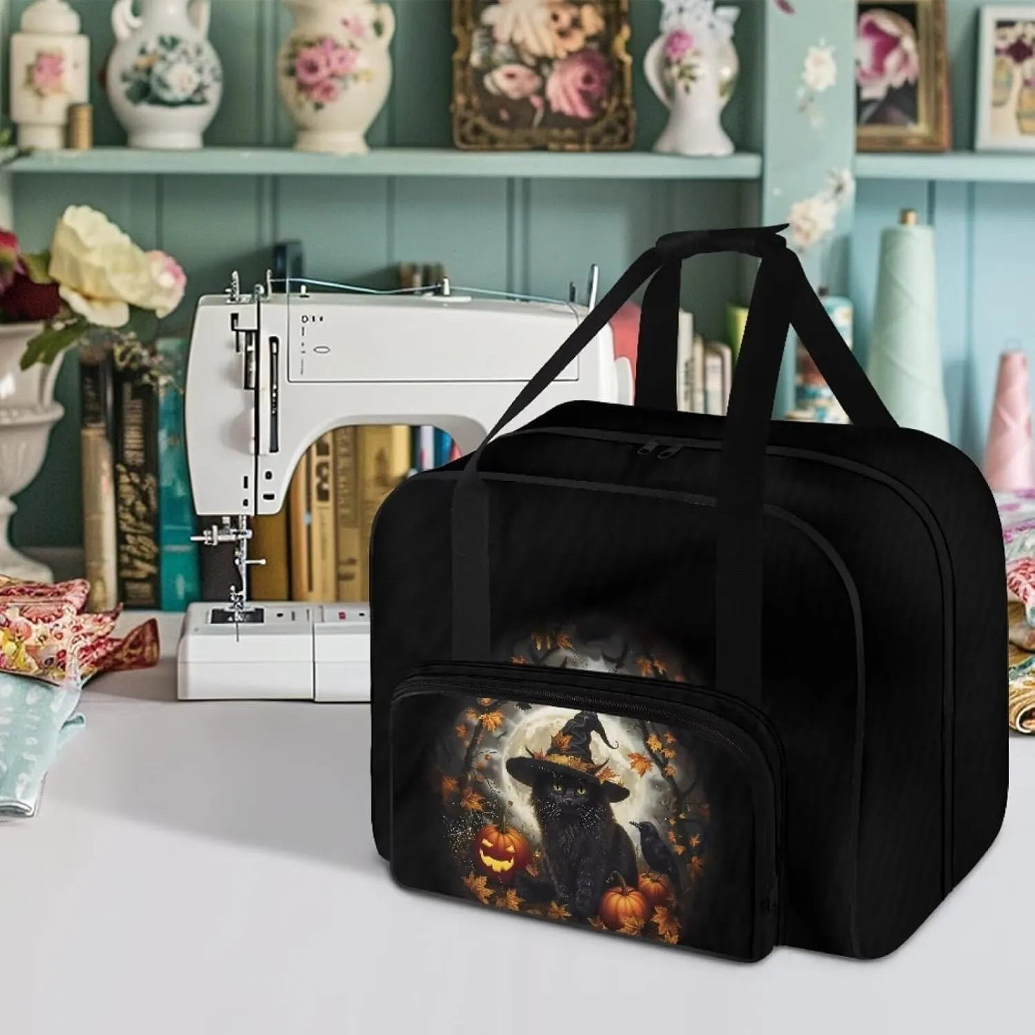 Sewing Machine Carrying Case Black Cat Sewing Machine Bag Carry Bag Portable Sewing Machine Case Halloween Decorations for Home