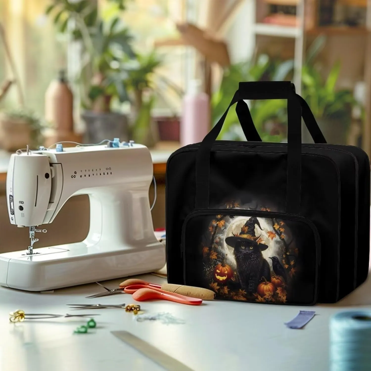 Sewing Machine Carrying Case Black Cat Sewing Machine Bag Carry Bag Portable Sewing Machine Case Halloween Decorations for Home