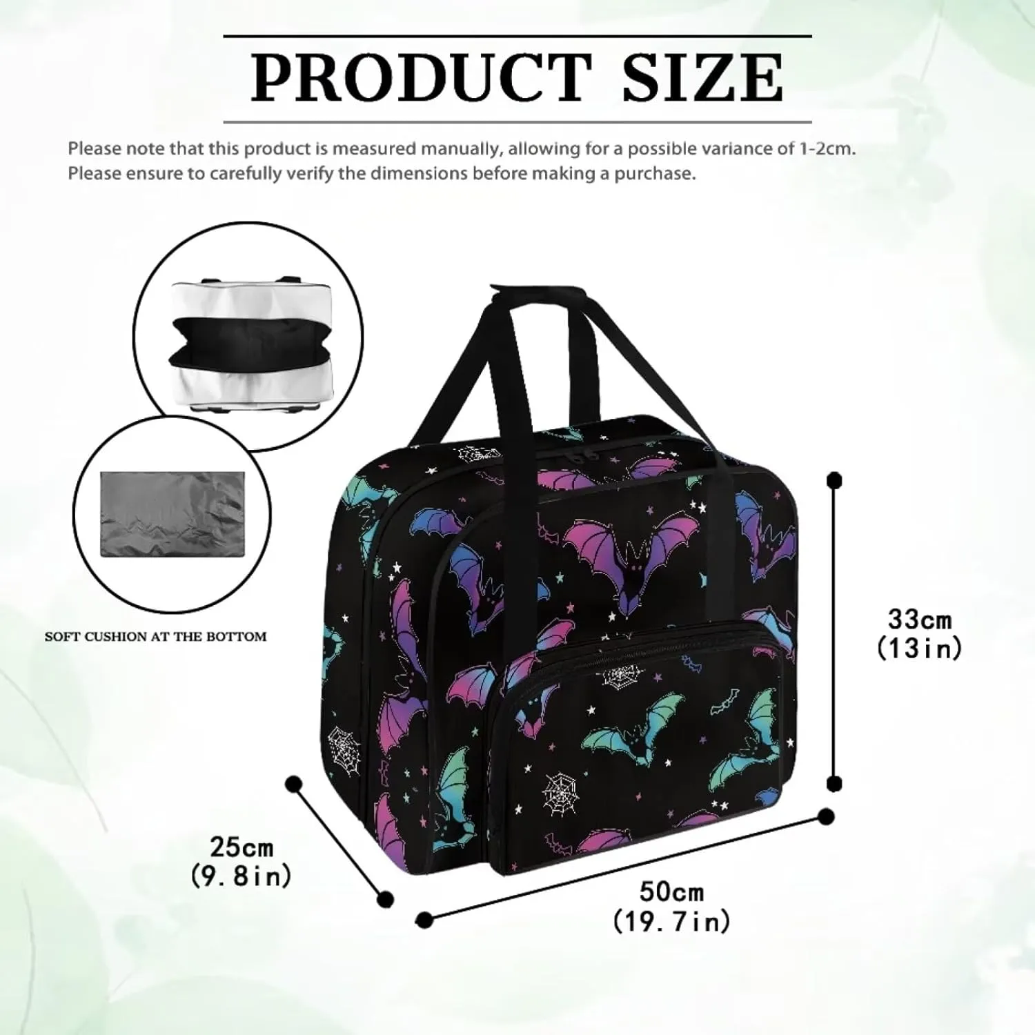 Sewing Machine Case Halloween Decor for Home Bat Sewing Machine Cover Dust Cover with Pocket and Handle Padded Storage Cover