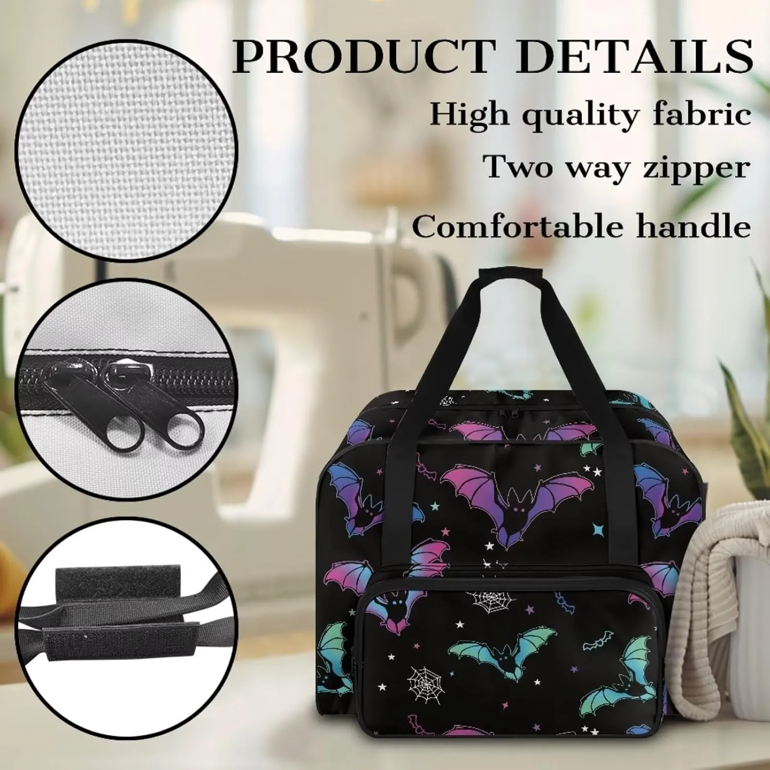 Sewing Machine Case Halloween Decor for Home Bat Sewing Machine Cover Dust Cover with Pocket and Handle Padded Storage Cover