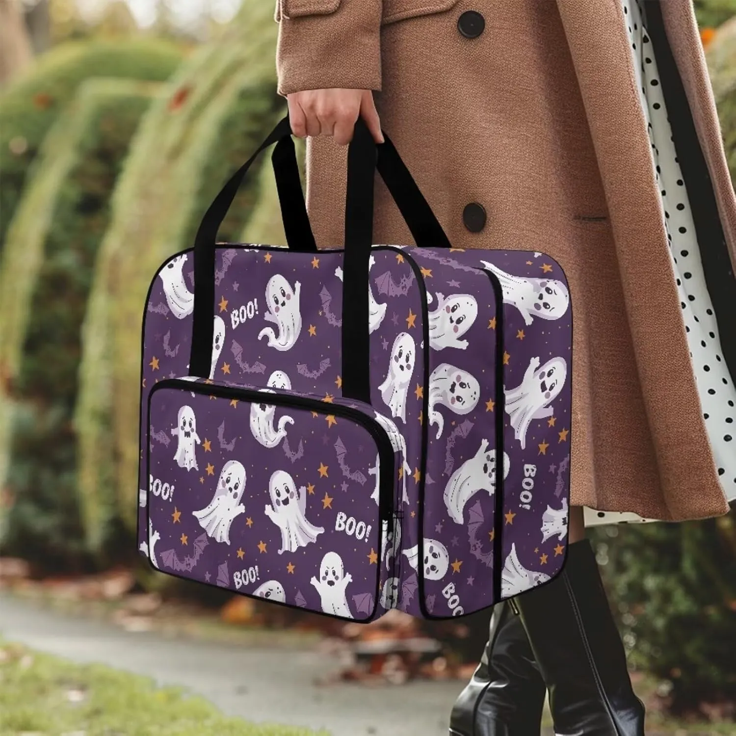 Sewing Machine Case Tote Bag Black Cat Sewing Machine Cover Dust Cover Boo Handbag Compatible with Most Singer, Brother Sewing Machines and Extra Sewing Accessories
