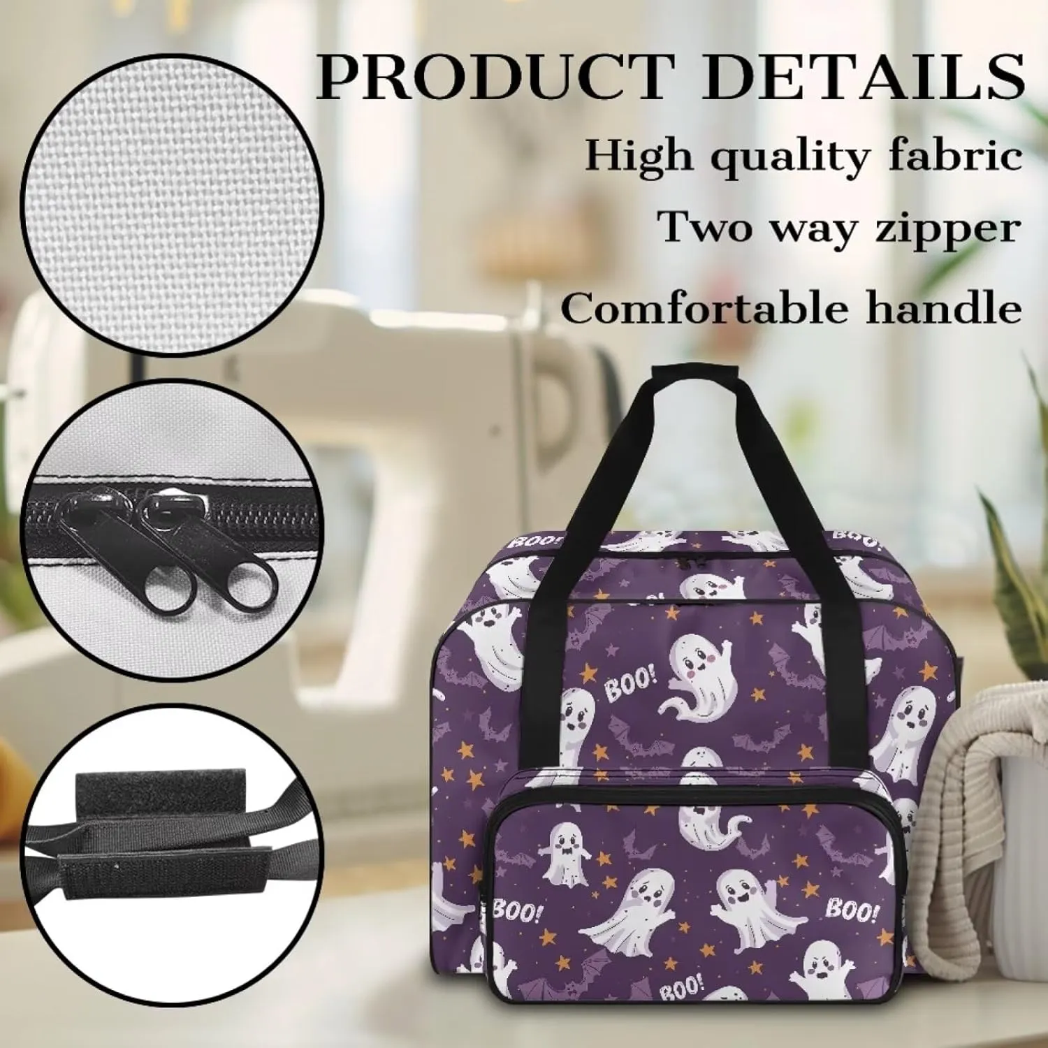 Sewing Machine Case Tote Bag Black Cat Sewing Machine Cover Dust Cover Boo Handbag Compatible with Most Singer, Brother Sewing Machines and Extra Sewing Accessories