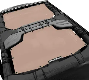Shadeidea JK Sun Shade Top Compatible with Jeep Wrangler JKU Top Sunshade Soft Mesh Roof Cover (2007-2018)- Wind Noise UV Blocker -10 Year Warranty -4 Door -Tan -Front&Rear (2 pcs)