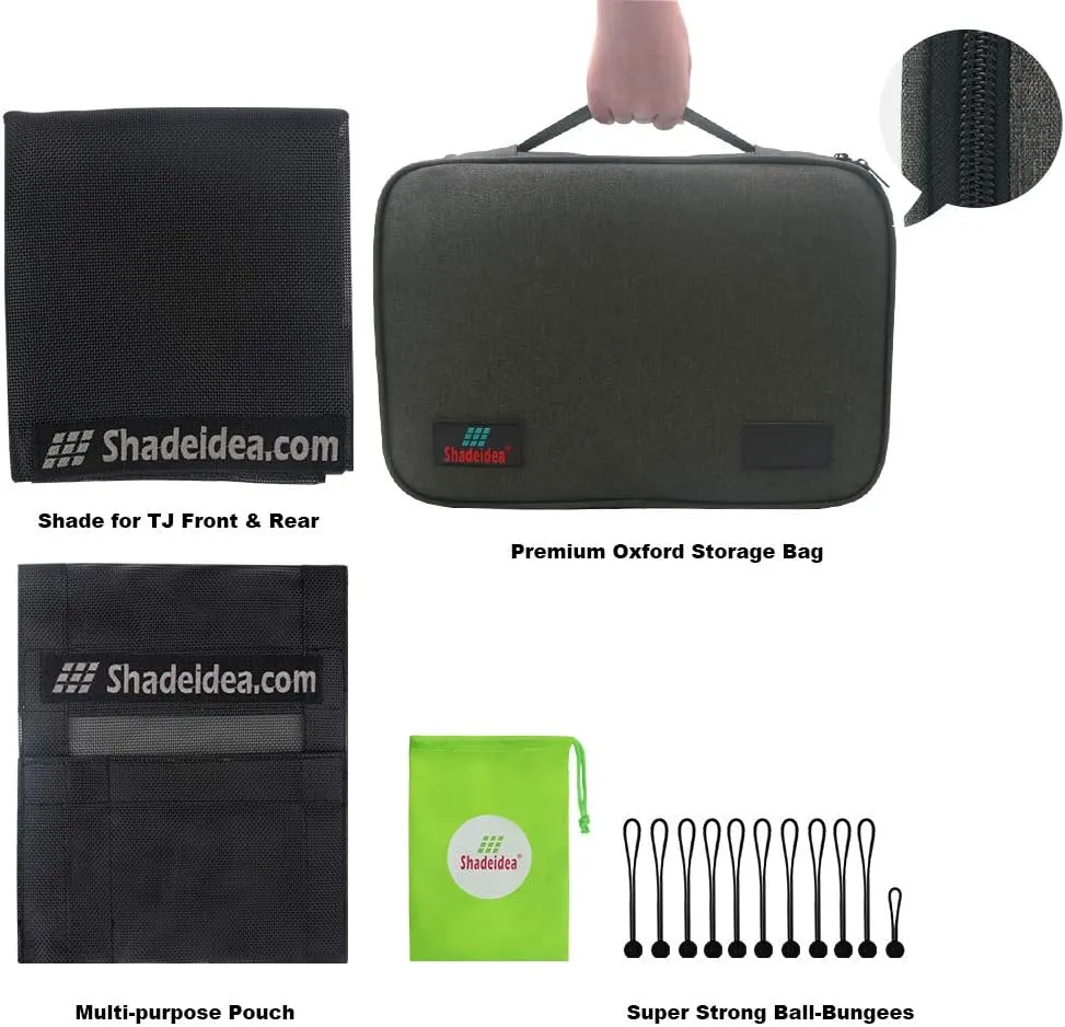 Shadeidea Sun Shade for Jeep Wrangler TJ 1997-2006 Sunshade Top Front Rear-Black Mesh Screen Cover UV Blocker with Grab Bag Storage Pouch-10 Years Warranty