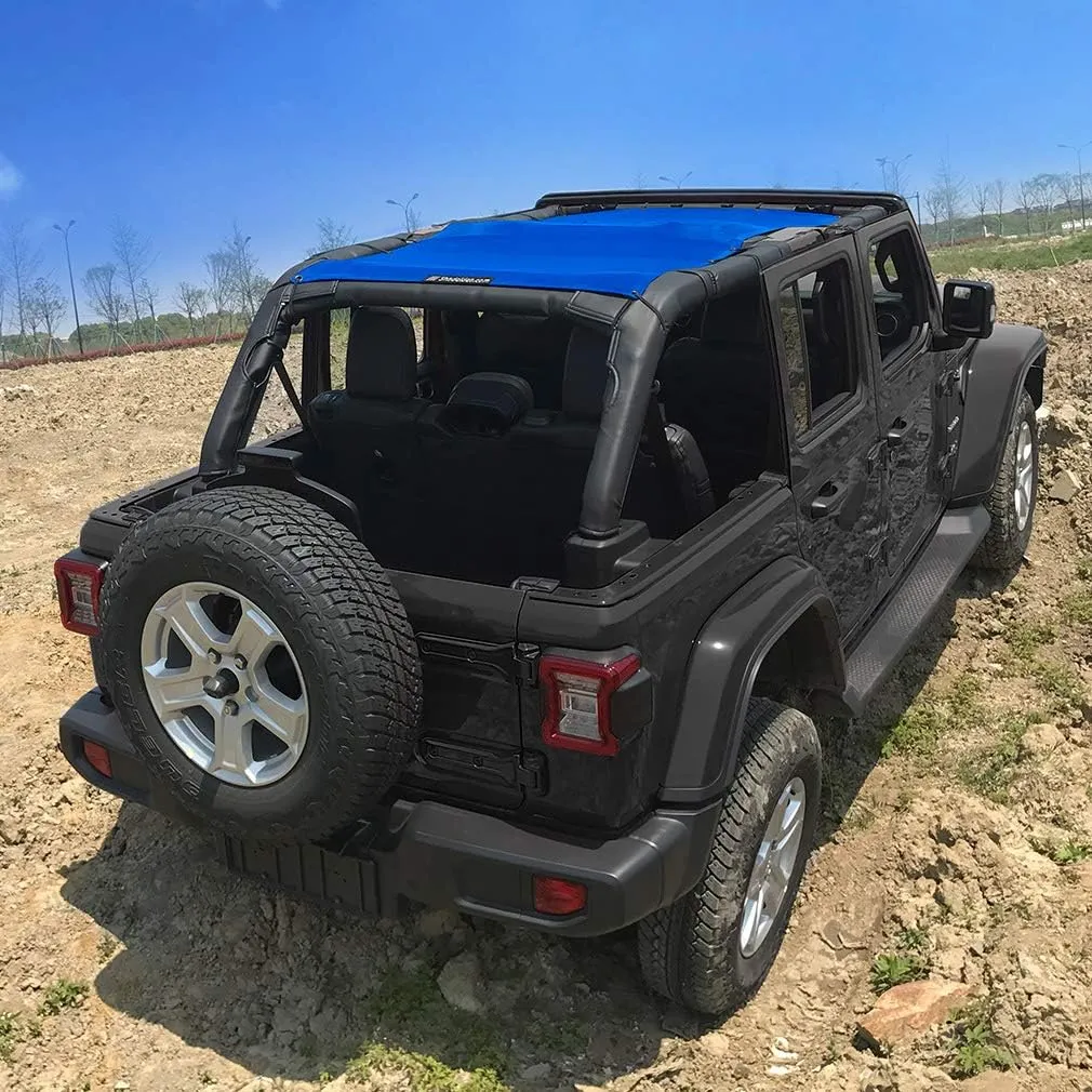 Shadeidea Sun Shade Top for Jeep Wrangler JL Unlimited (2018-2023) 4 Door Front and Rear-Blue Mesh Screen Sunshade JLU Top Cover UV Blocker with Grab Bag- 10 Year Warranty