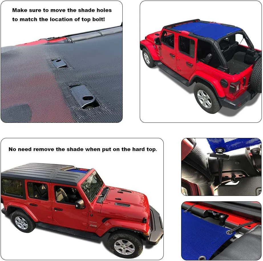 Shadeidea Sun Shade Top for Jeep Wrangler JL Unlimited (2018-2023) 4 Door Front and Rear-Blue Mesh Screen Sunshade JLU Top Cover UV Blocker with Grab Bag- 10 Year Warranty