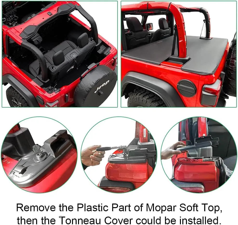 Shadeidea Wrangler JL Tonneau Cover for Jeep 2 Door Rear Trunk Ton ● Cargo Vinyl Tailgate Cover for (2018-Current) New Model Robicon Sahara Sport S (Black) - 3 Years Lasting