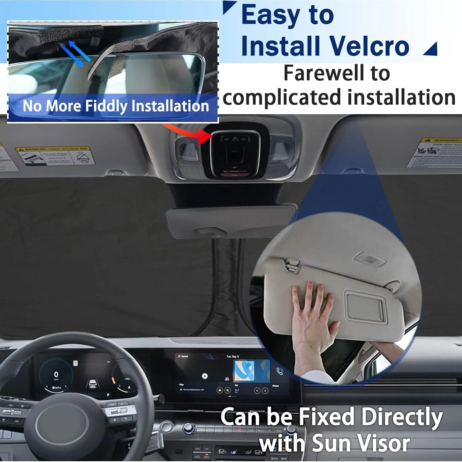 SHAOHAO for 2024 2025 Hyundai Kona Windshield Sun Shade 2024 2025 Kona Car Sun Shade, for 2024 2025 Hyundai Kona SX2 Accessories Car Windshield Sun Shade Foldable Front Window Sunshade Cover Sun Visor