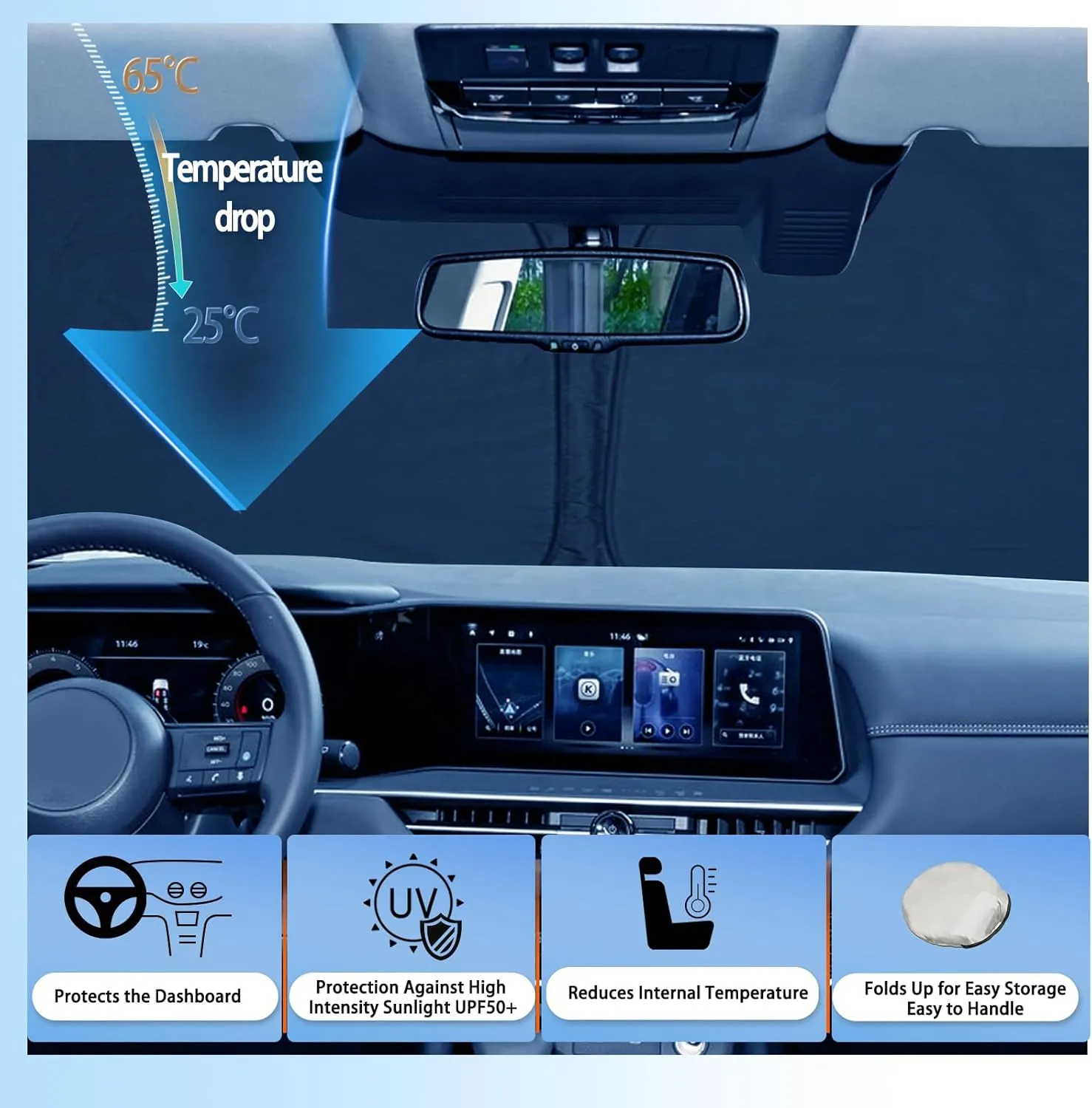 SHAOHAO for 2024 2025 Nissan Pathfinder Windshield Sun Shade, for 2022-2024 2025 Nissan Pathfinder Accessories Car Sun Shade Windshield Window Shade Pathfinder Foldable Front Window Sunshade Sun Visor