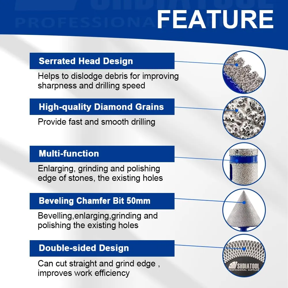 SHDIATOOL Diamond Drill Bits Kit - Core Bits Hole Saw Sets,Mould Guide for Drilling Porcelain Tile Marble Ceramic Granite with Hollow EVA Guide Jig 13pcs(6/8/10/20/28/32/35/45/65/25MM/2in 4.5in 6mm)