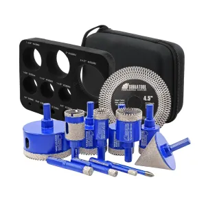 SHDIATOOL Diamond Drill Bits Kit - Core Bits Hole Saw Sets,Mould Guide for Drilling Porcelain Tile Marble Ceramic Granite with Hollow EVA Guide Jig 13pcs(6/8/10/20/28/32/35/45/65/25MM/2in 4.5in 6mm)