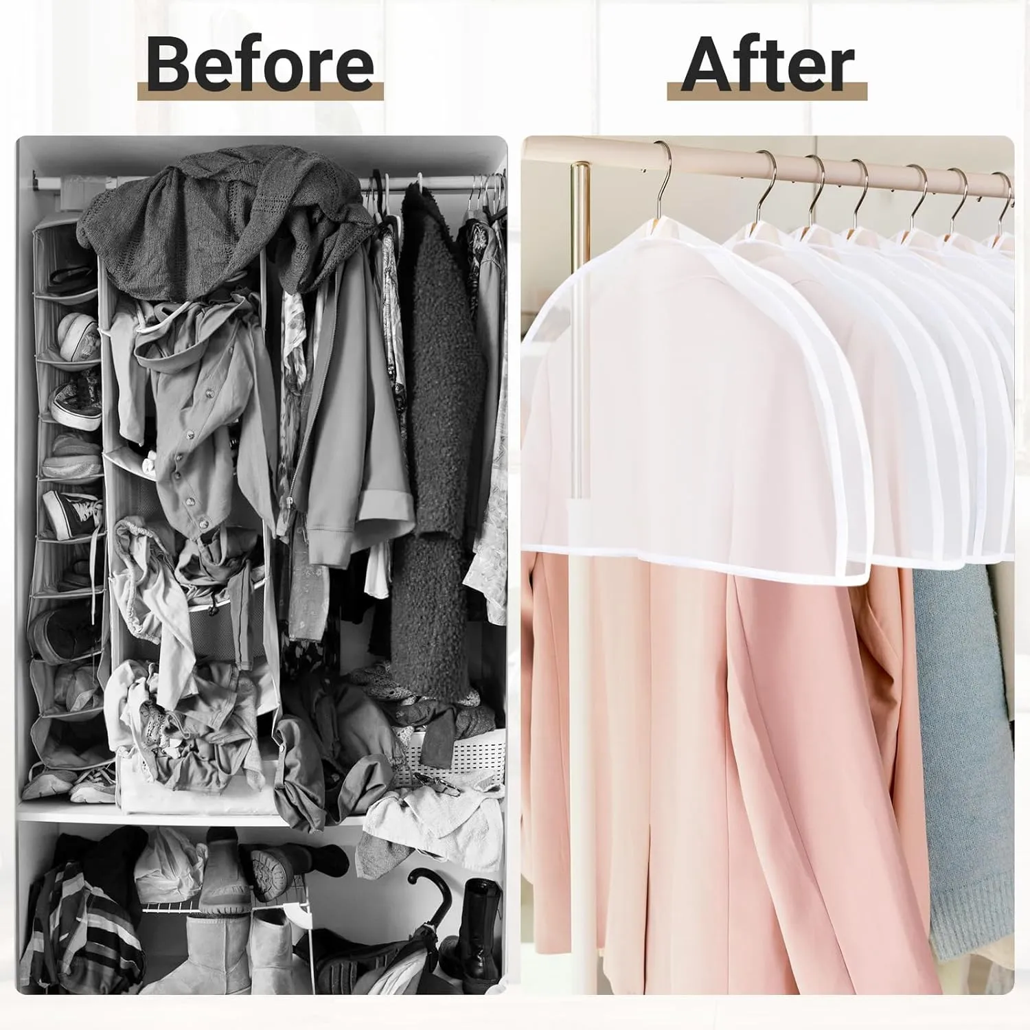 Shoulder Covers for Hanging Clothes, 24x12x2 inch, Pack of 24, Breathable Clear Plastic Shoulder Cover for Closet, T Shirt, Suit, Coat, Jacket, Dress, Gown, Clothing Storage