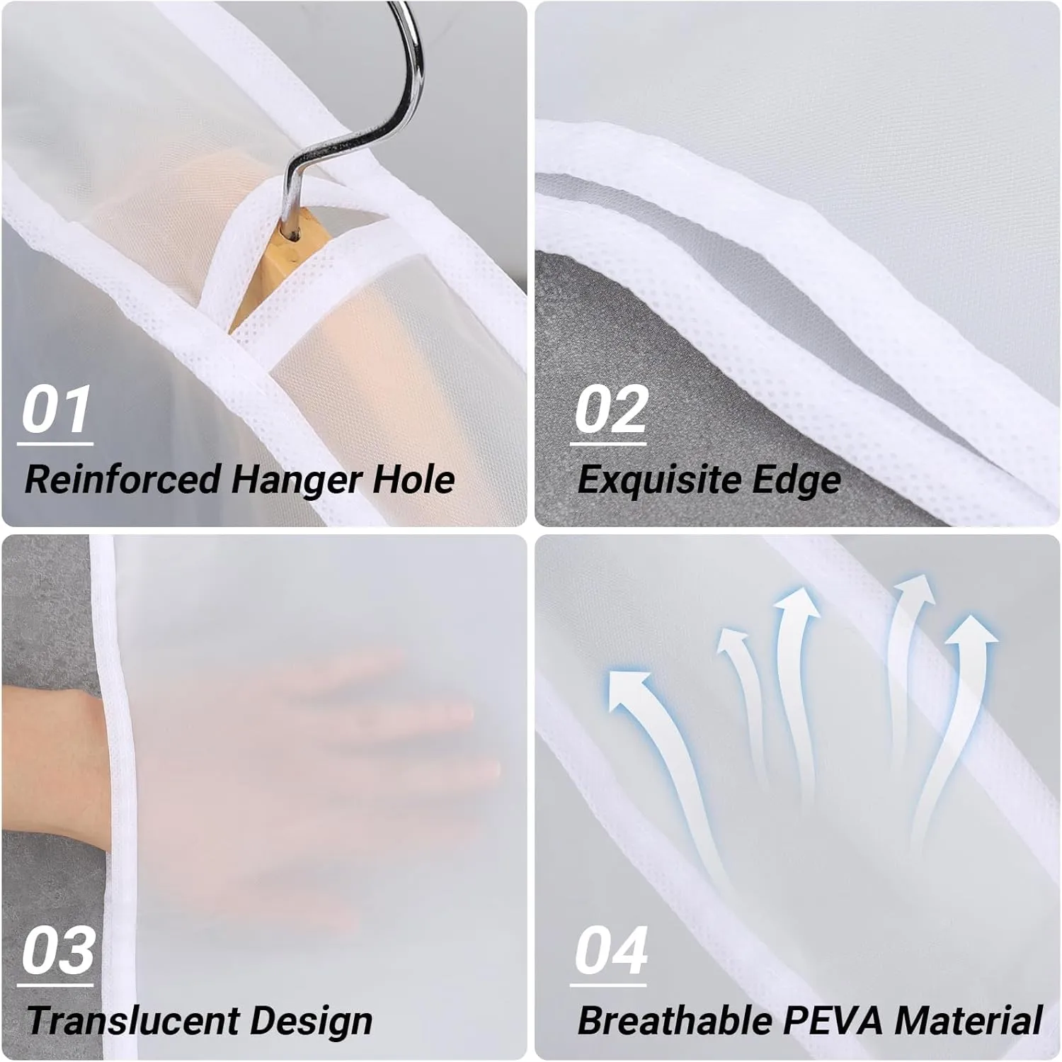 Shoulder Covers for Hanging Clothes, 24x12x2 inch, Pack of 24, Breathable Clear Plastic Shoulder Cover for Closet, T Shirt, Suit, Coat, Jacket, Dress, Gown, Clothing Storage