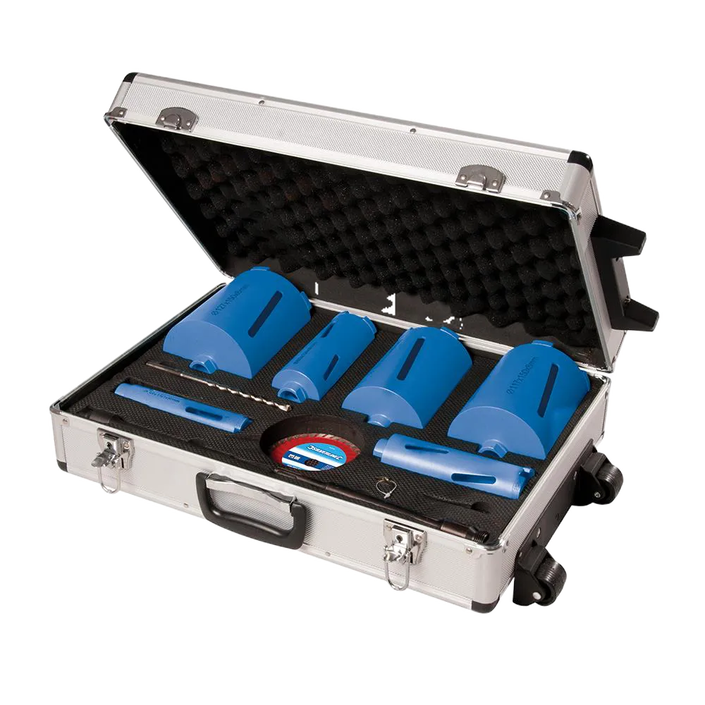 Silverline Diamond Core Drill Kit 6-Core 12pce - 38, 52, 65, 107, 117 & 127mm Dia