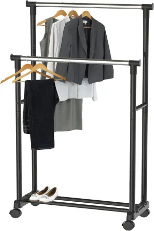 Simple Houseware Double Rod Portable Clothing Hanging Garment Rack