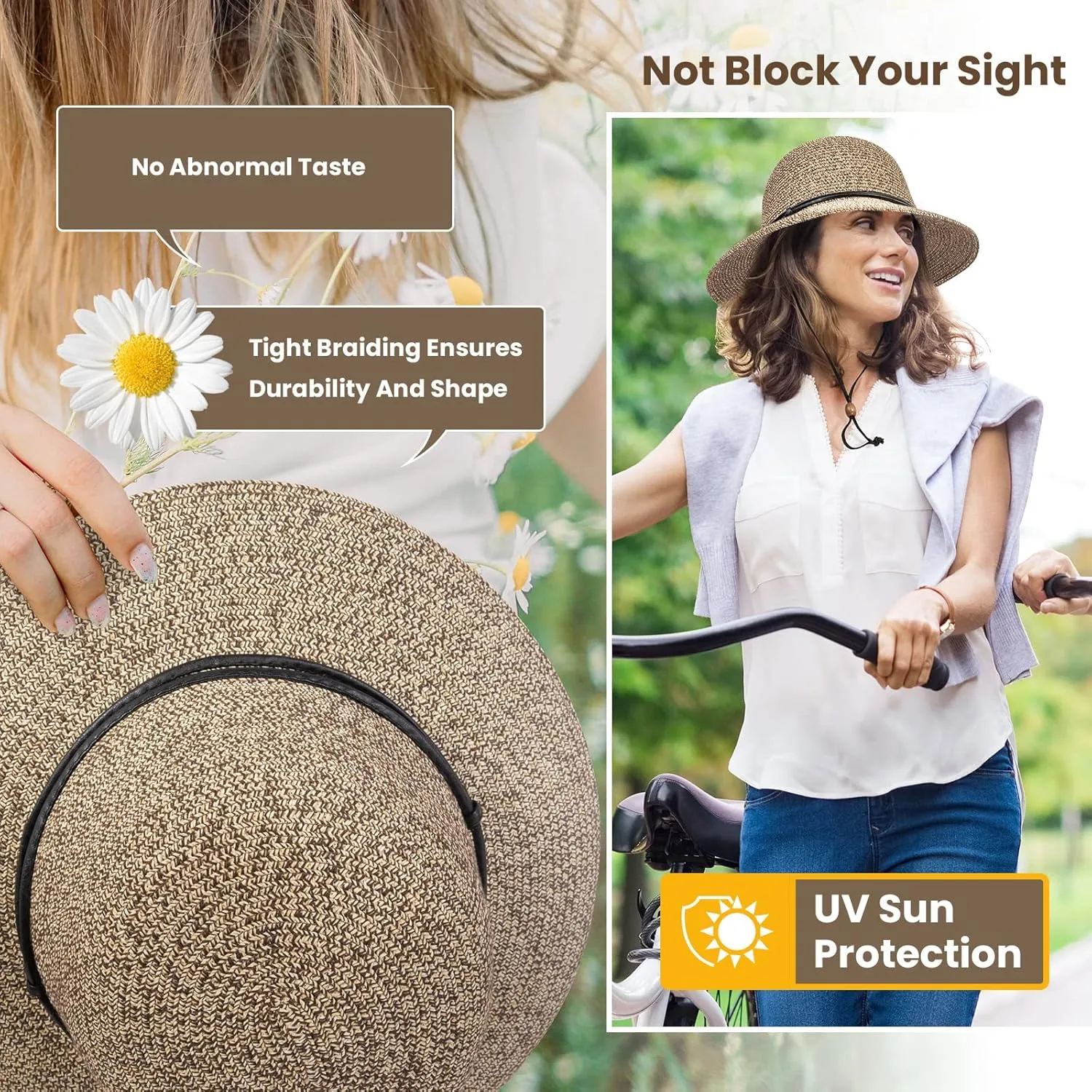Simplicity Women's UPF 50  Wide Brim Braided Straw Sun Hat with Lanyard