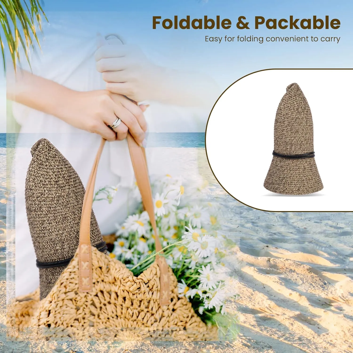 Simplicity Women's UPF 50  Wide Brim Braided Straw Sun Hat with Lanyard