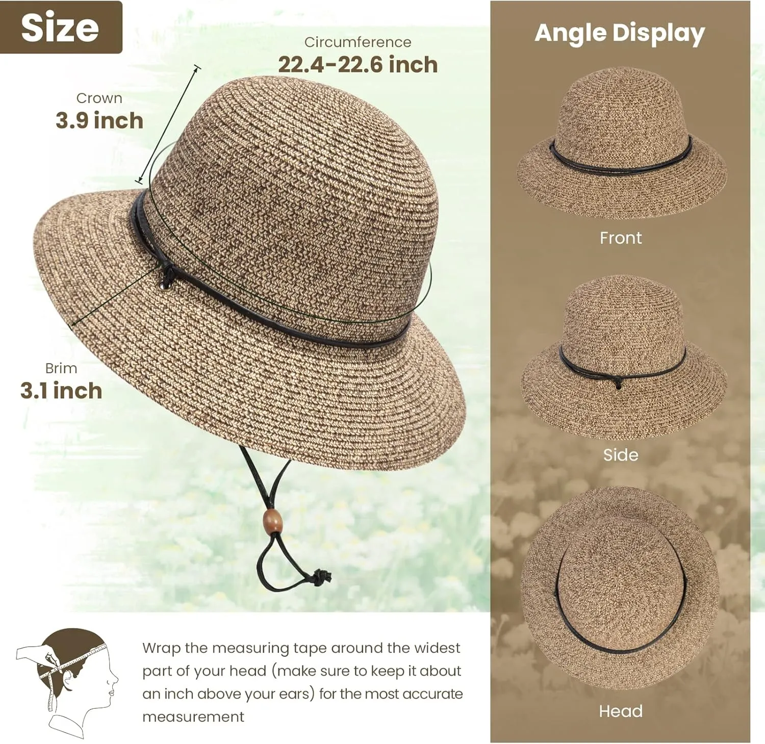 Simplicity Women's UPF 50  Wide Brim Braided Straw Sun Hat with Lanyard
