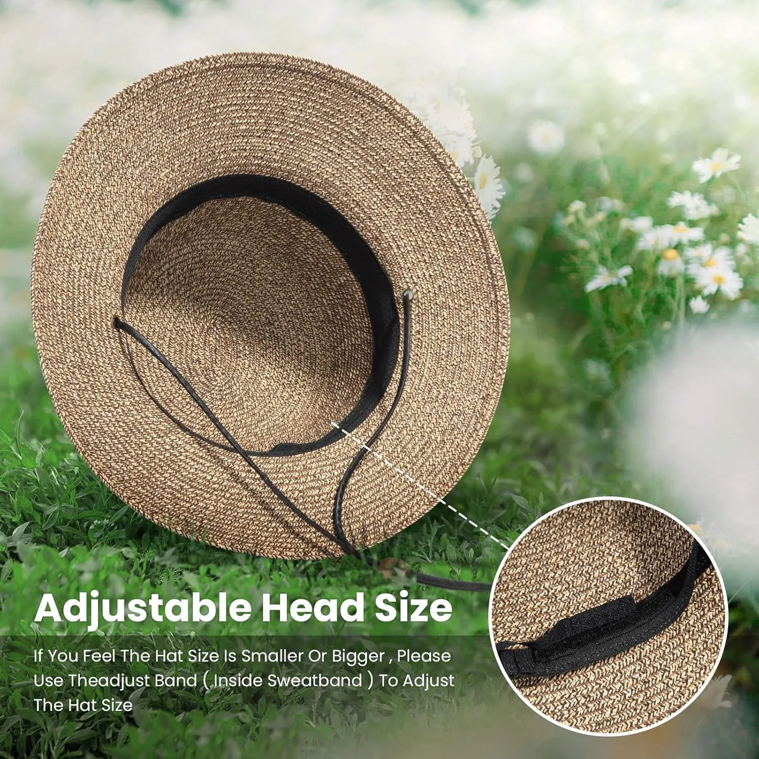 Simplicity Women's UPF 50  Wide Brim Braided Straw Sun Hat with Lanyard