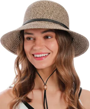 Simplicity Women's UPF 50  Wide Brim Braided Straw Sun Hat with Lanyard