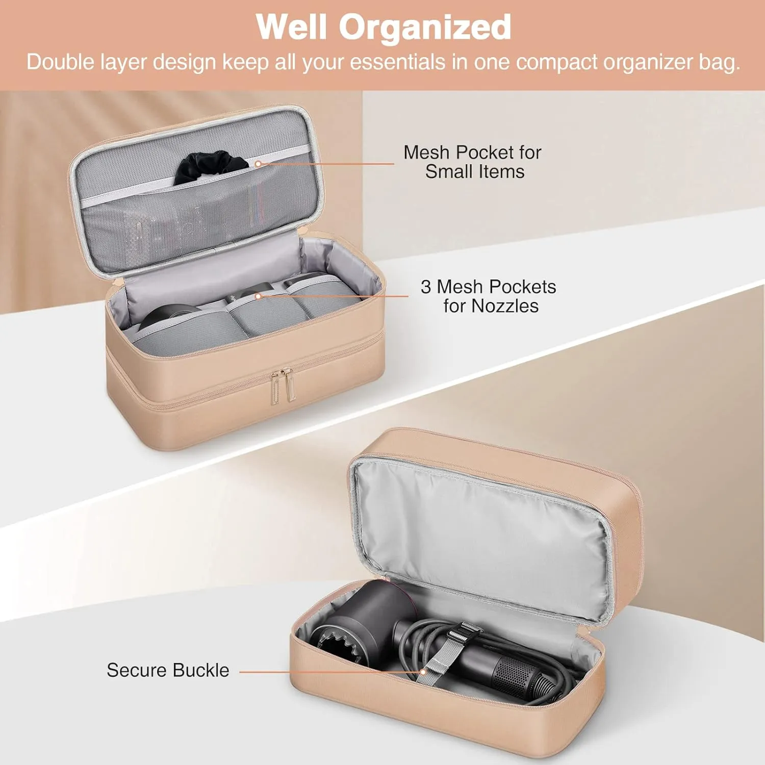 SITHON Travel Case for Shark FlexStyle/SpeedStyle Styler/HyperAir Dryer, Double-Layer Water Resistant Storage Carrying Organizer Bag Compatible with Dyson Supersonic (Bag Only), Rose Gold