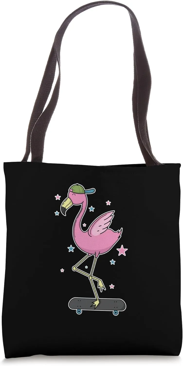 Skateboard Flamingo Tote Bag