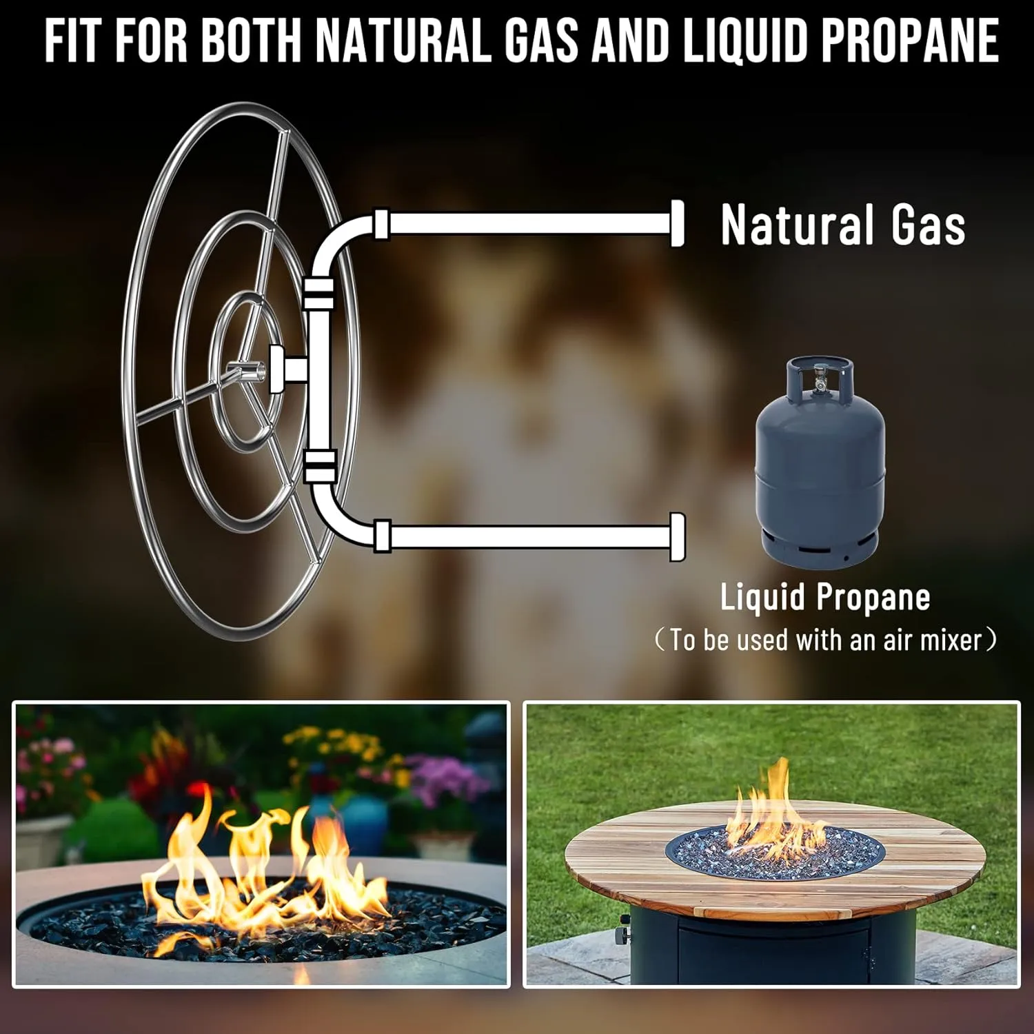 Skyflame 36-Inch Round Fire Pit Burner Ring, 304 Stainless Steel
