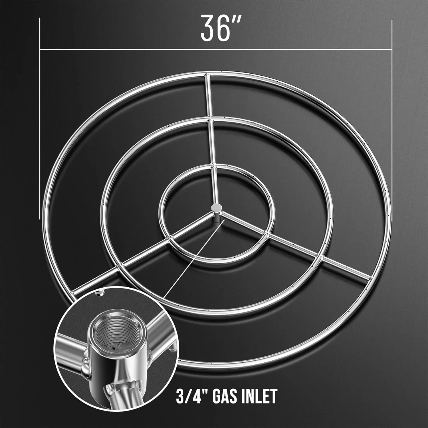 Skyflame 36-Inch Round Fire Pit Burner Ring, 304 Stainless Steel