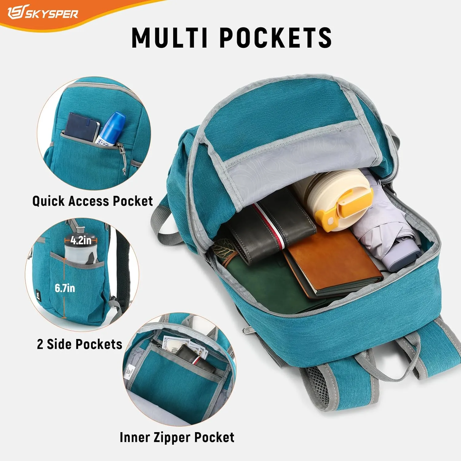 SKYSPER Anti Theft Hiking Backpack RFID Packable Travel Daypack Lightweight Foldable Back Pack for Walking Daytrip