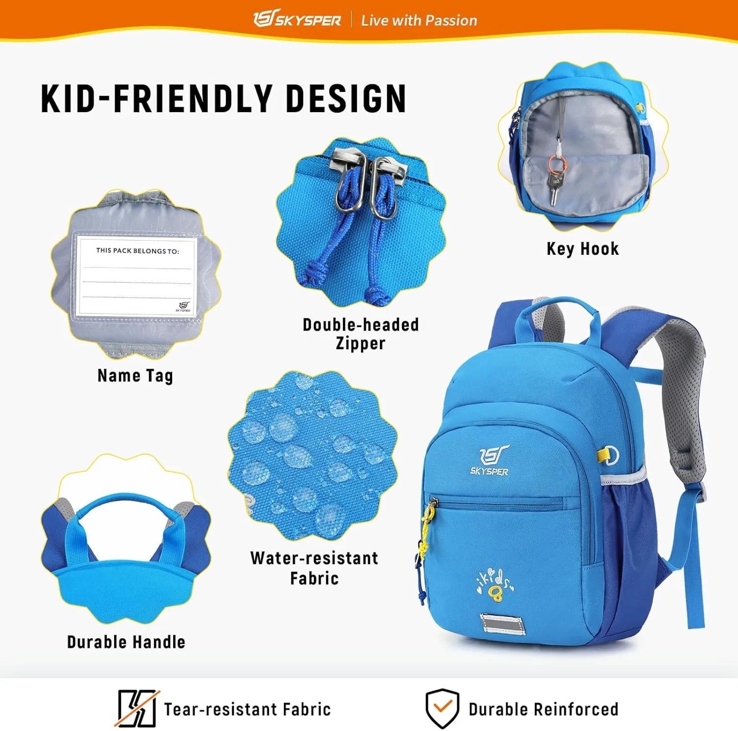 SKYSPER Toddler Backpack for Boys Girls Kids Travel Backpack Preschool Kindergarten Travel Daypack(Blue)