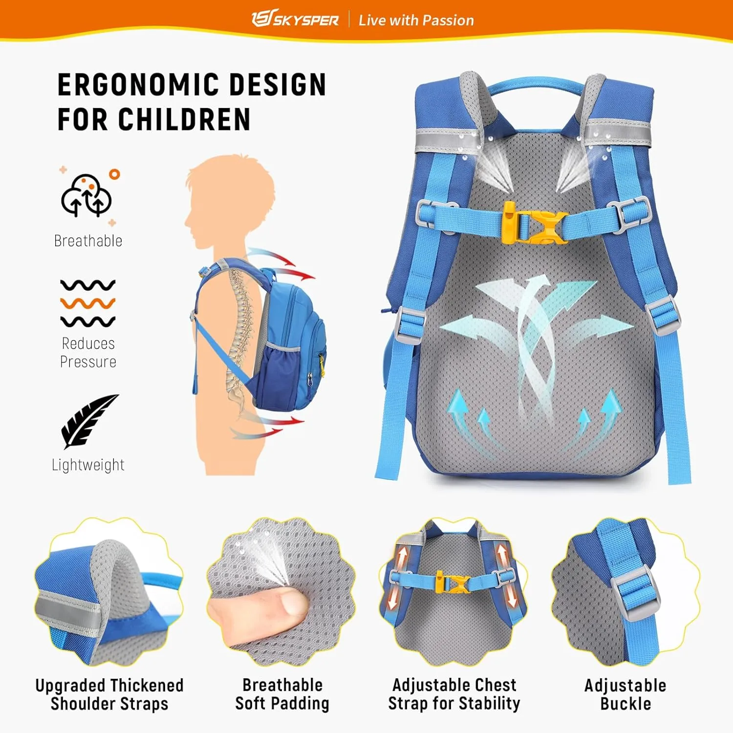 SKYSPER Toddler Backpack for Boys Girls Kids Travel Backpack Preschool Kindergarten Travel Daypack(Blue)