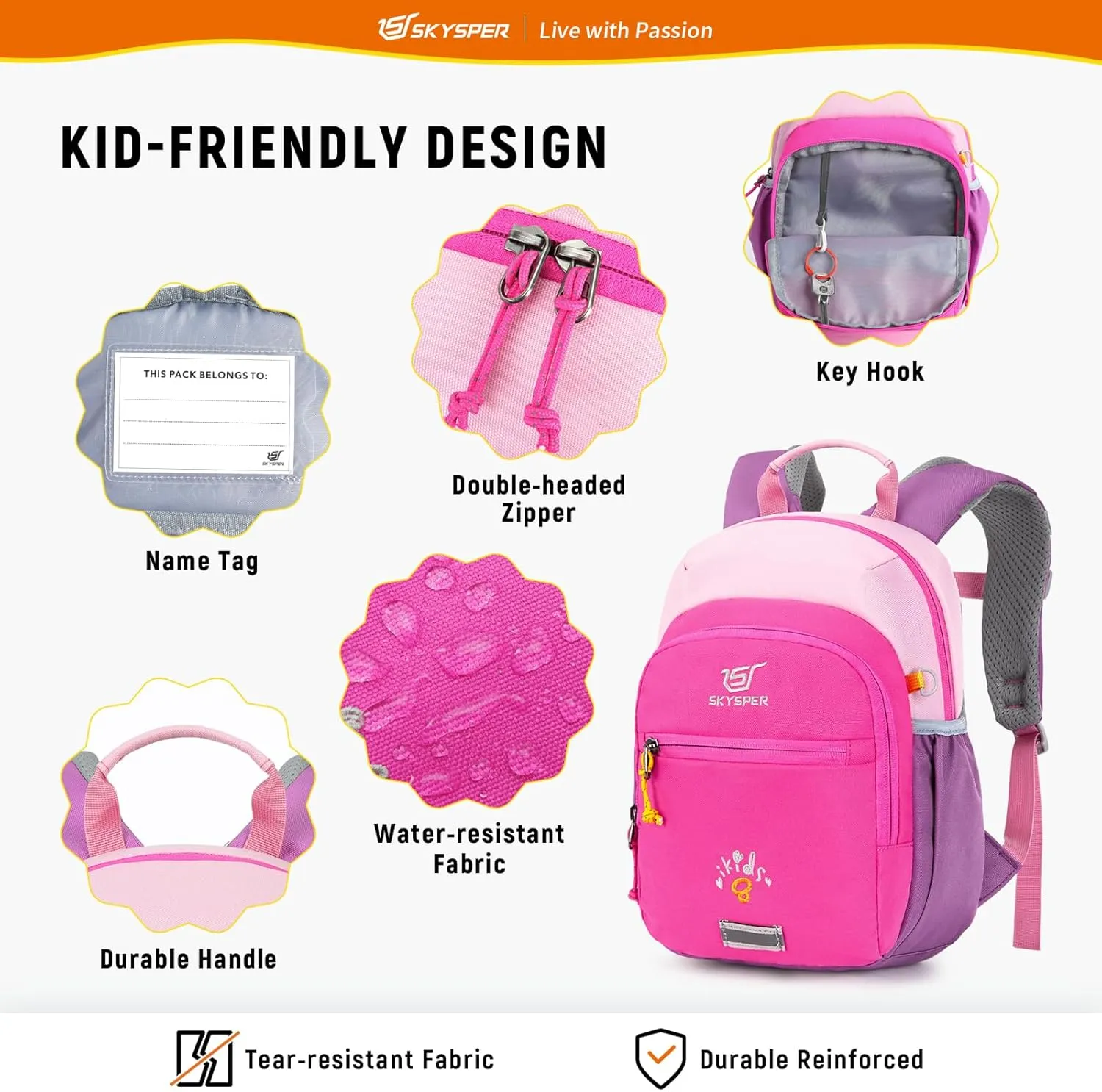 SKYSPER Toddler Backpack for Boys Girls Kids Travel Backpack Preschool Kindergarten Travel Daypack(Pink)