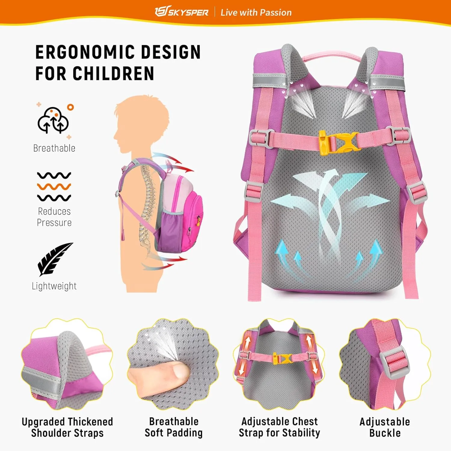 SKYSPER Toddler Backpack for Boys Girls Kids Travel Backpack Preschool Kindergarten Travel Daypack(Pink)