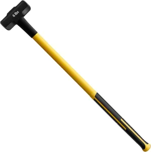 Sledge Hammer with Heavy Duty Construction,35-Inch Fiberglass Handle, Overstrike Protection, Textured Grip,6lbs Sledgehammers Strike Drilling/Crack Hammer