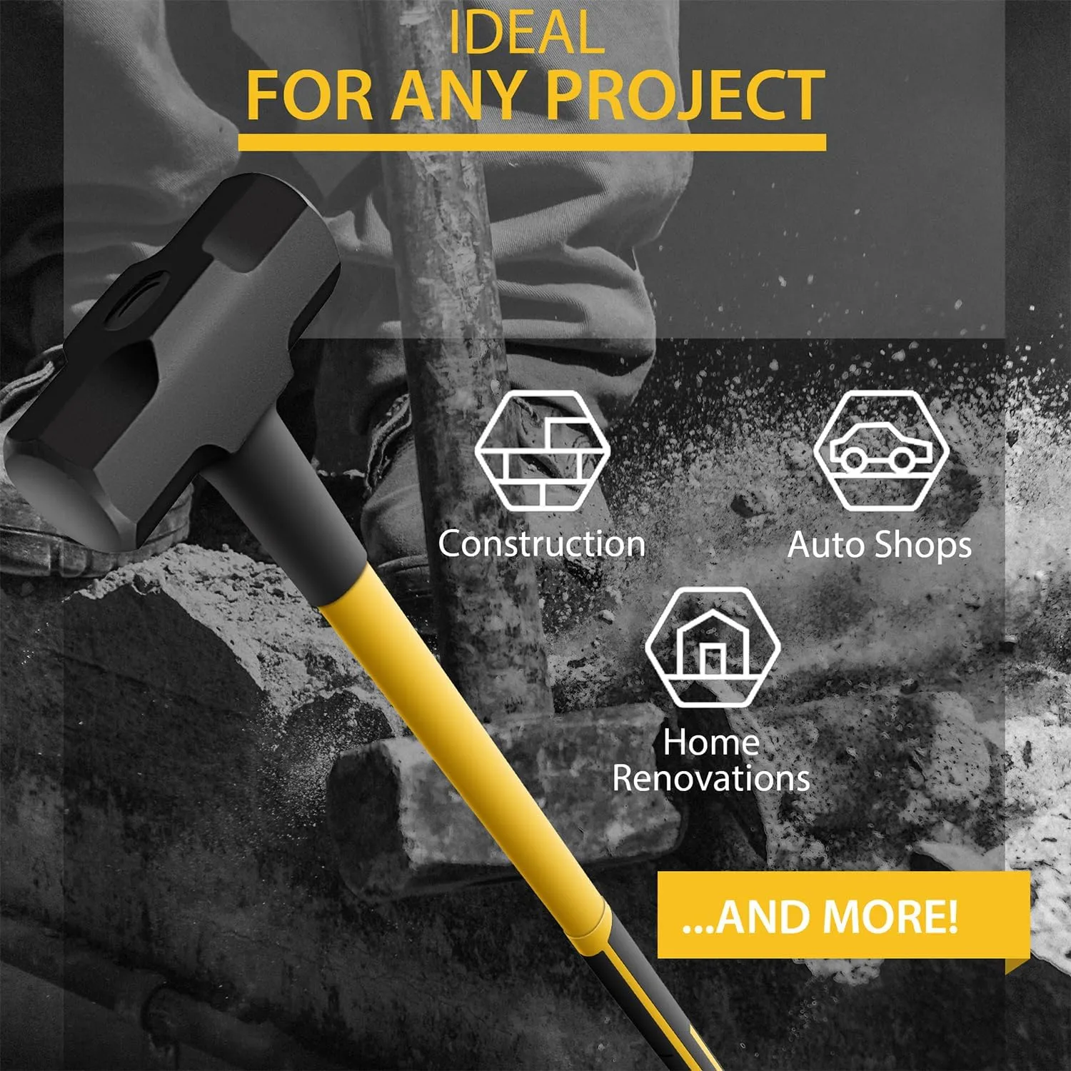 Sledge Hammer with Heavy Duty Construction,35-Inch Fiberglass Handle, Overstrike Protection, Textured Grip,6lbs Sledgehammers Strike Drilling/Crack Hammer