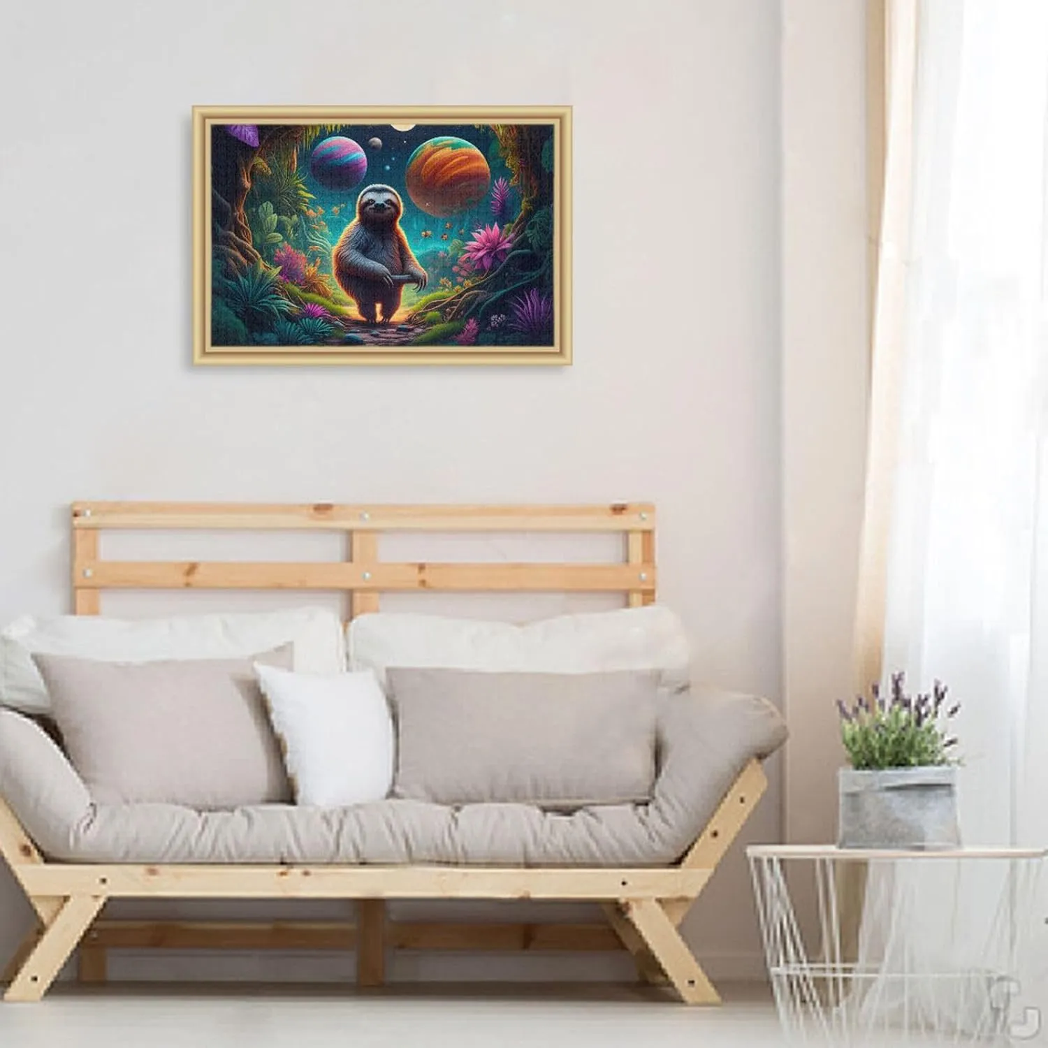 Sloth Jungle Flowers Teal Puzzles for Adults 1000 Pieces Challenging Jigsaw Puzzle Unique Adult Puzzles Letter on Back for Family Women Elders Seniors Men