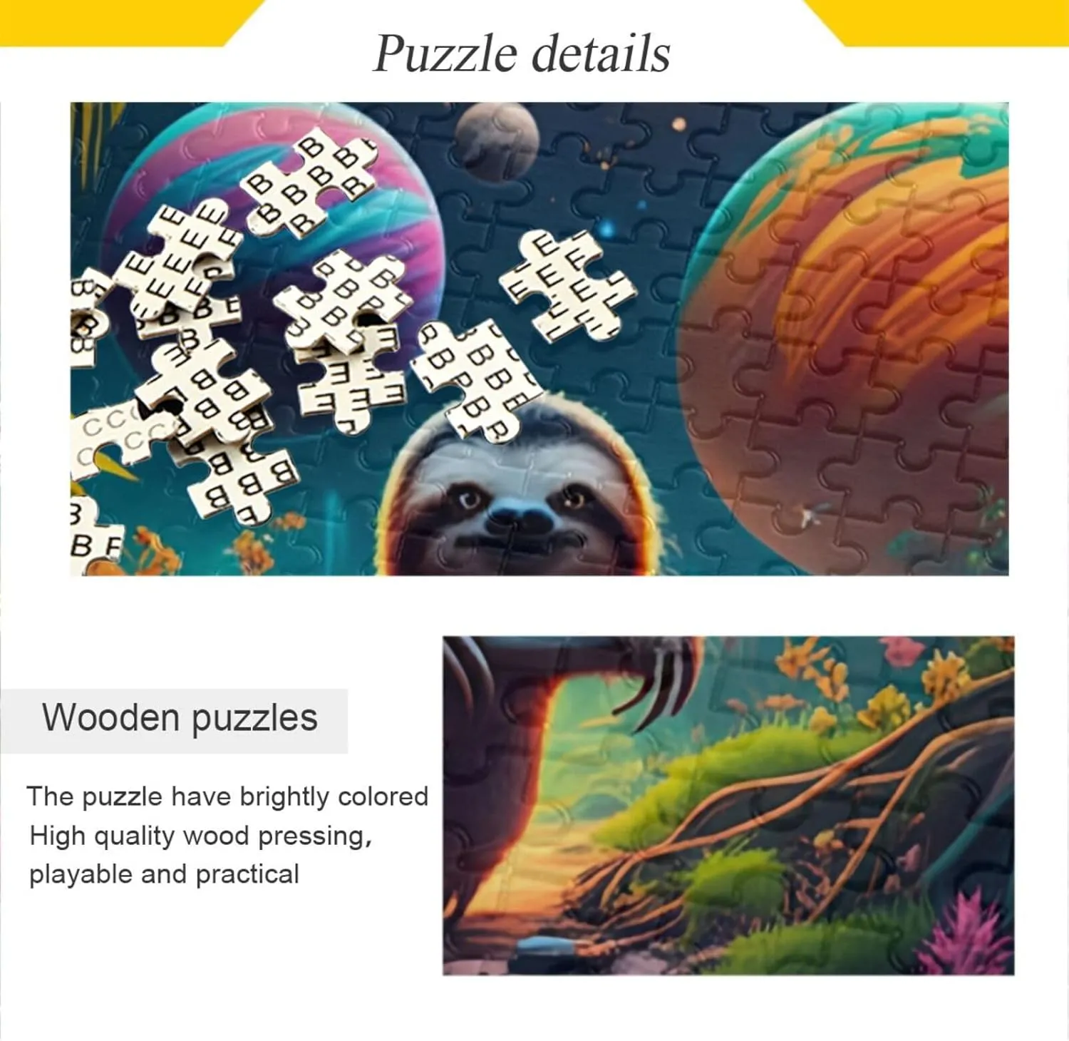 Sloth Jungle Flowers Teal Puzzles for Adults 1000 Pieces Challenging Jigsaw Puzzle Unique Adult Puzzles Letter on Back for Family Women Elders Seniors Men
