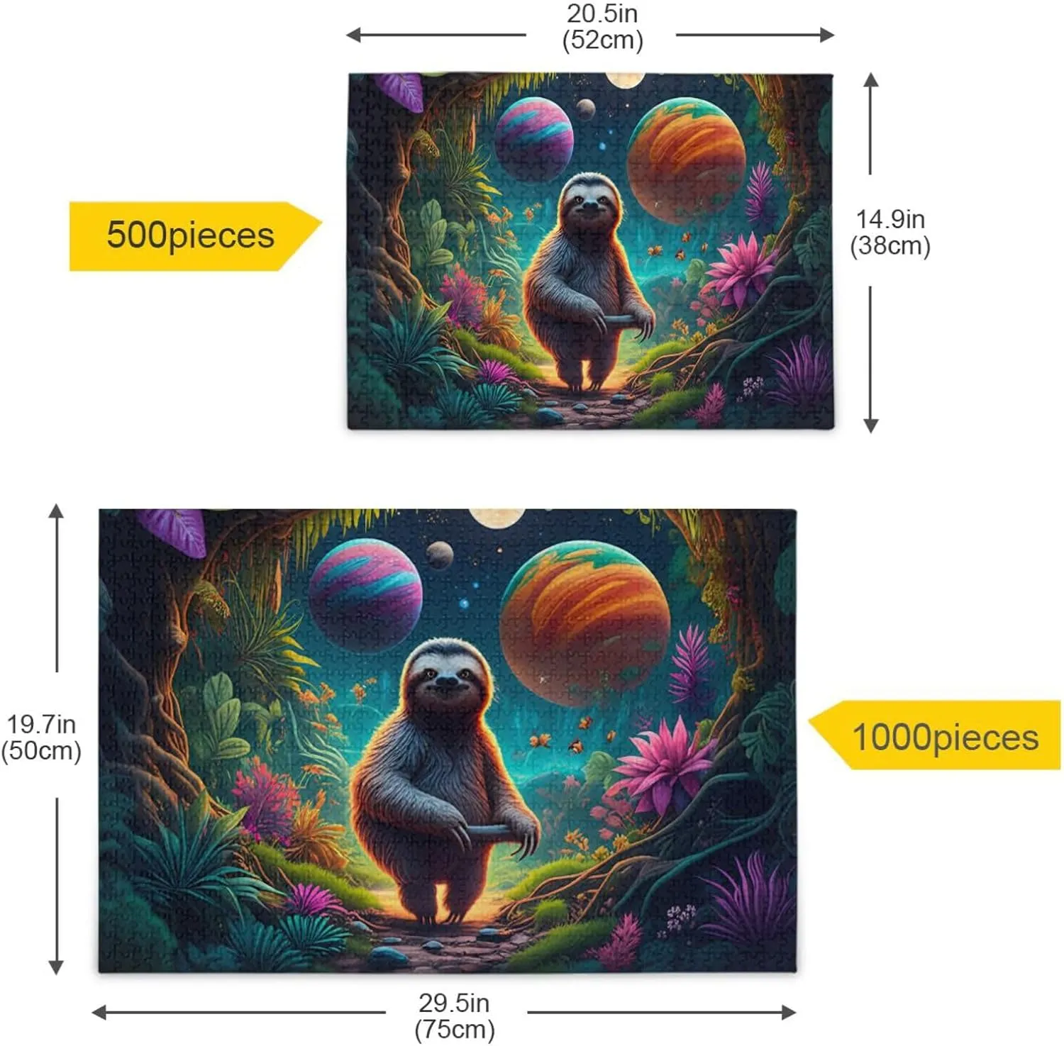 Sloth Jungle Flowers Teal Puzzles for Adults 1000 Pieces Challenging Jigsaw Puzzle Unique Adult Puzzles Letter on Back for Family Women Elders Seniors Men