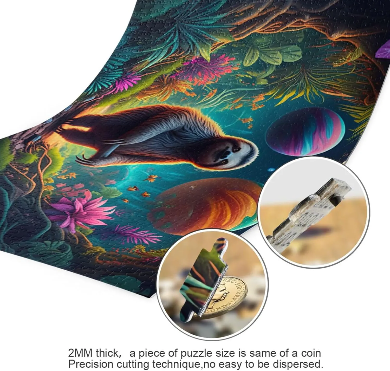 Sloth Jungle Flowers Teal Puzzles for Adults 1000 Pieces Challenging Jigsaw Puzzle Unique Adult Puzzles Letter on Back for Family Women Elders Seniors Men