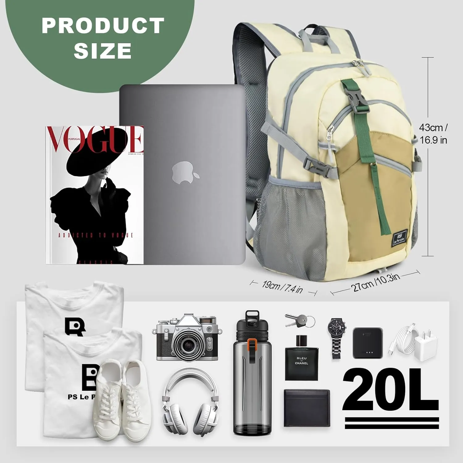Small Hiking Backpack, 20L Lightweight Travel Backpack with Phone Pocket, Hiking Daypack for Women Men (Beige)