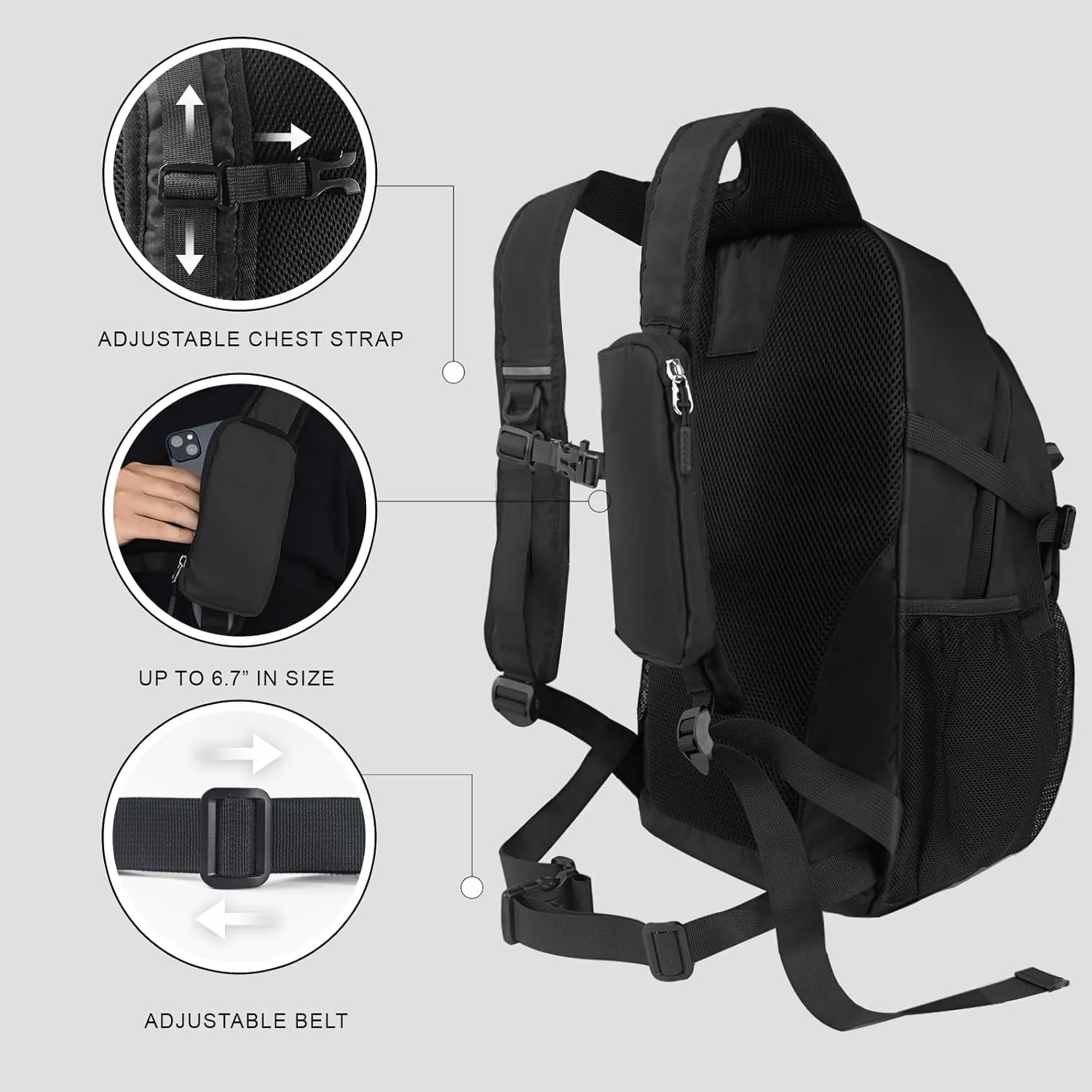 Small Hiking Backpack, 20L Lightweight Travel Backpack with Phone Pocket, Hiking Daypack for Women Men (Black)
