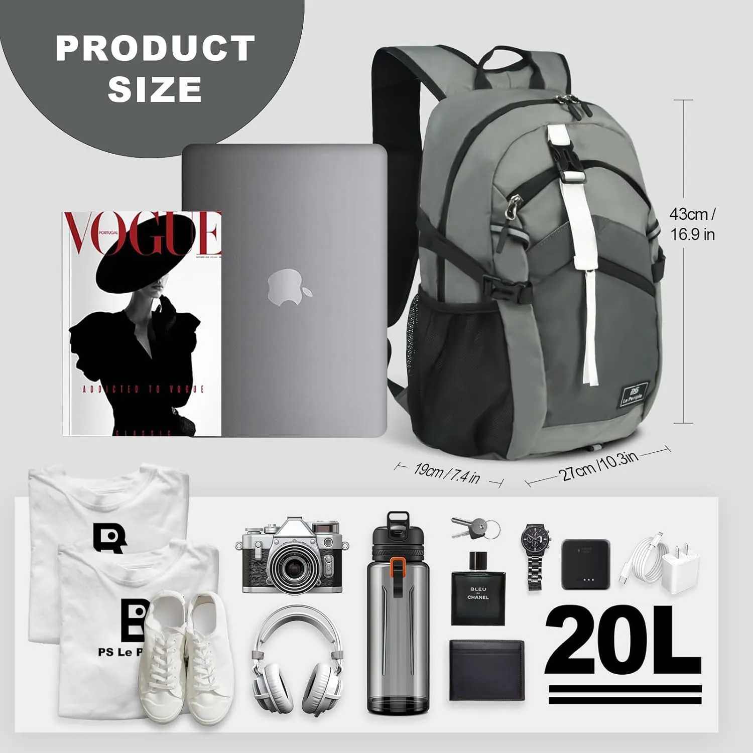 Small Hiking Backpack, 20L Lightweight Travel Backpack with Phone Pocket, Hiking Daypack for Women Men (Grey)