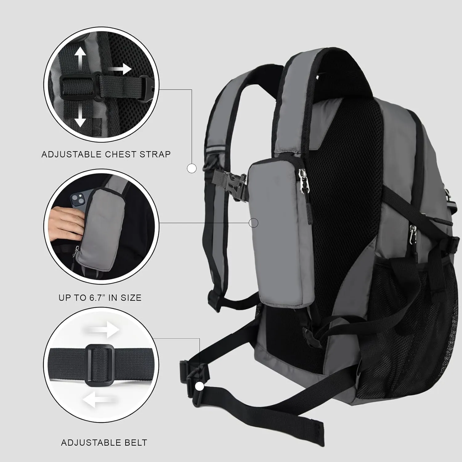 Small Hiking Backpack, 20L Lightweight Travel Backpack with Phone Pocket, Hiking Daypack for Women Men (Grey)