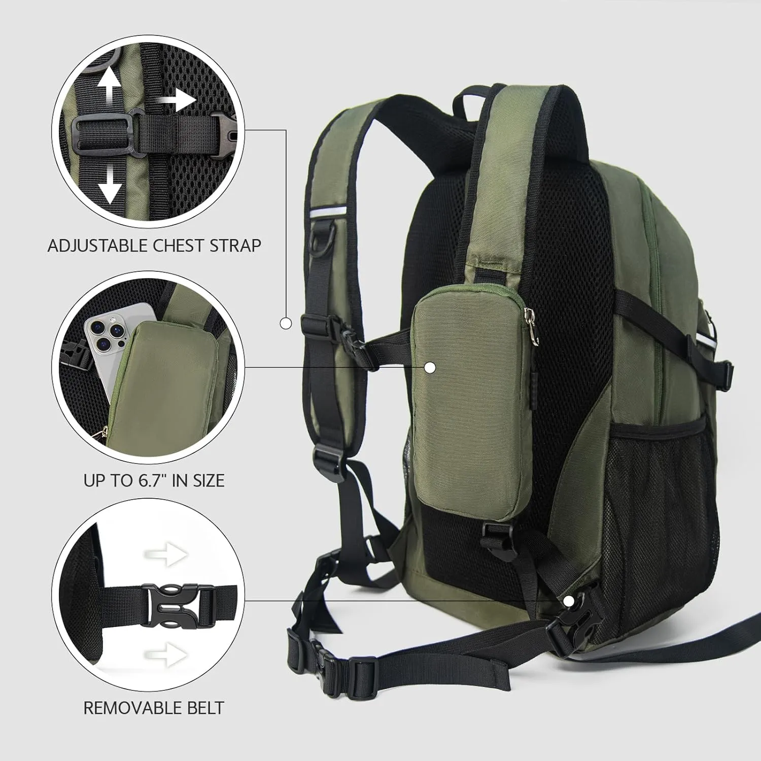 Small Hiking Backpack, 20L Lightweight Travel Backpack with Phone Pocket, Hiking Daypack for Women Men (Olive green)