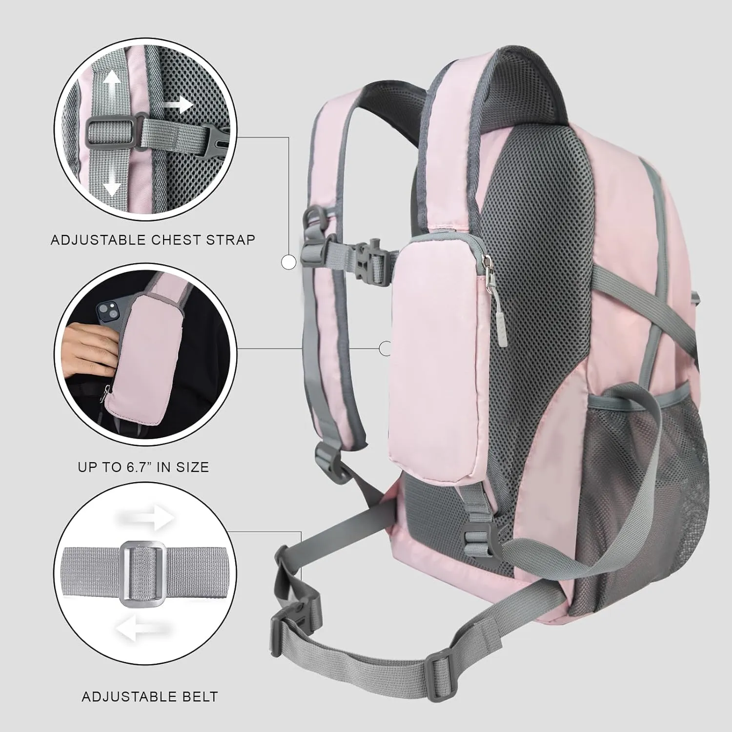 Small Hiking Backpack, 20L Lightweight Travel Backpack with Phone Pocket, Hiking Daypack for Women Men (Pink)