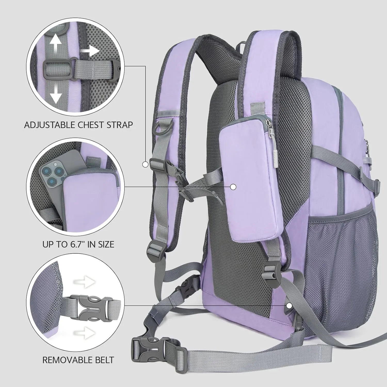 Small Hiking Backpack, 20L Lightweight Travel Backpack with Phone Pocket, Hiking Daypack for Women Men (Purple)