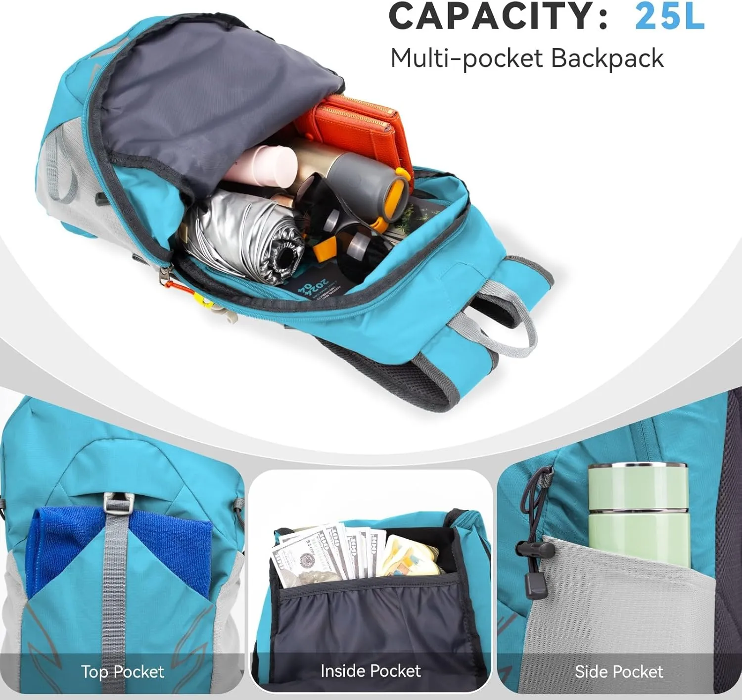 Small Lightweight Hiking Backpack，20L Foldable Hiking Daypack Cycling Hydration Backpack Travel Camping Bag